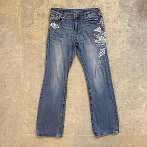 Grace In LA Jeans Womens 30 Blue Floral Embroidered Bootcut Stretch Denim